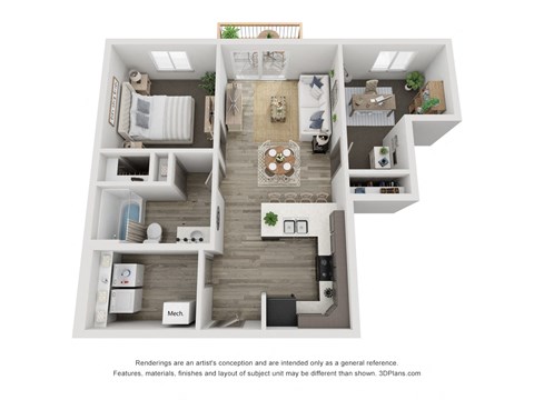 Floor plan for 1 bed, 1 bath, 829 sqft